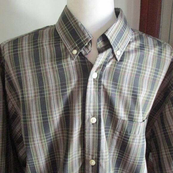 Puritan Green Plaid Button Down Shirt Men Size M Wrinkle Resistant Long Sleeve - Picture 3 of 16